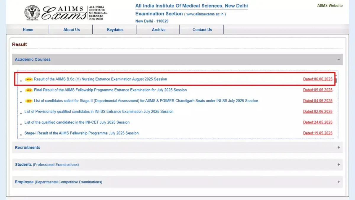 AIIMS INI SS 2025 Result